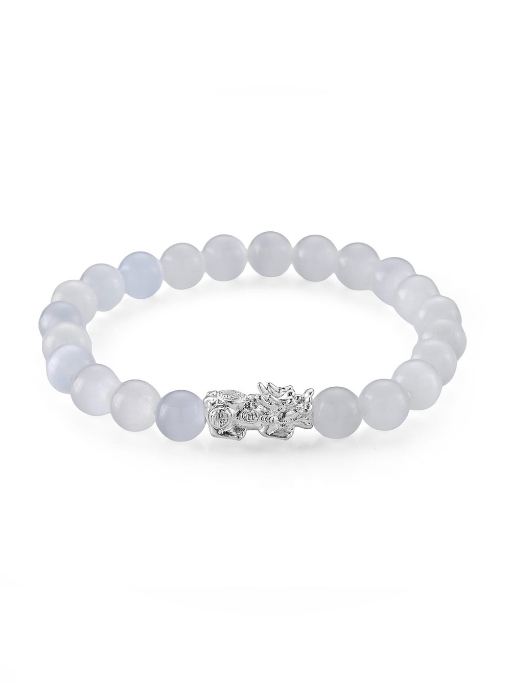 Lab created cat eye White Bead Stretch Bracelet